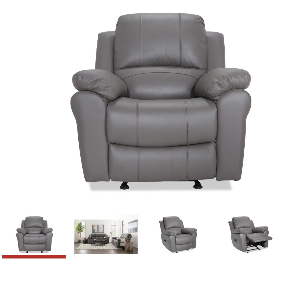 Leather Power Recliner With USB Port Gray