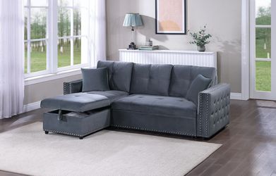 Sectional Convertible Bed Grey Velvet, New Especial price 