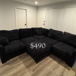 Sectional Sofa With Ottoman Grey Or Black Corduroy Brand New