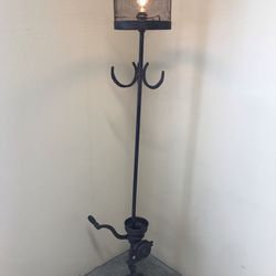 New Horseshoe Floor Lamp Antique grinder. Wire shade, Edison light bulb.  Artisan Mexico 