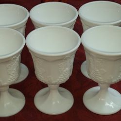Set Of 6 Vintage Indiana Glass Colony Harvest Grape Milk Glass Goblet G6D113