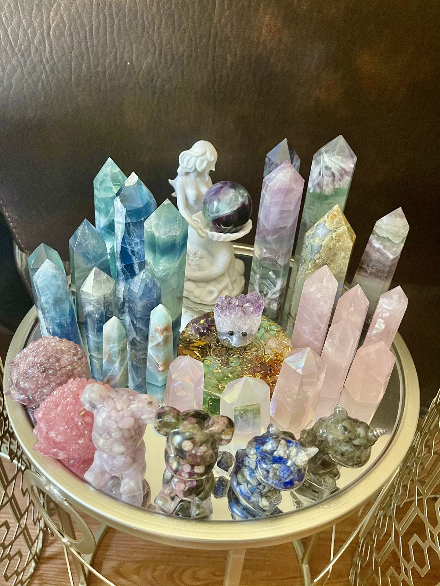 Many Fluorite and Oragonite Crystals