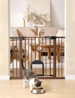 Babelio Baby Gate with Adjustable Cat Door, CatPrivilege III, 29-43" | Auto-Close