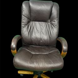 Executive Office Chair – Dark Brown Faux Leather, Ergonomic Swivel Desk Chair