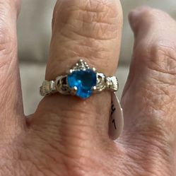 New CZ blue Irish wedding ring size 6