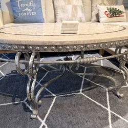 Oval Coffee Table Iron Legs Marble Top
