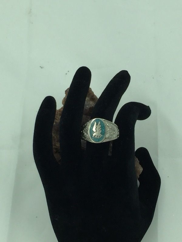 Turquoise Inlaid Eagle Men’s Ring 13.25