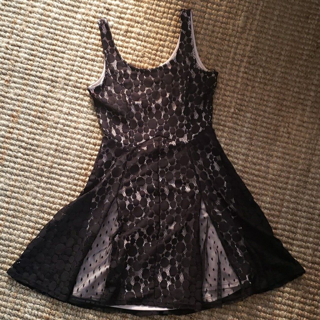 Black Lace with Light Pink Slip A-Line Dress - Wonen's Petite Small