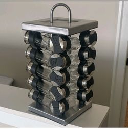 Olde Thompson 20 Jar Revolving Spice Rack Stainless Steel Glass Jars Complete
