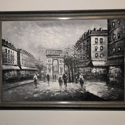 L’arc de Triomphe Oil On Canvas Painting in Custom Frame