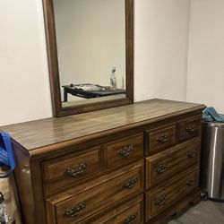 DRESSER, MIRROR AND SIDE TABLE TOGETHER $200