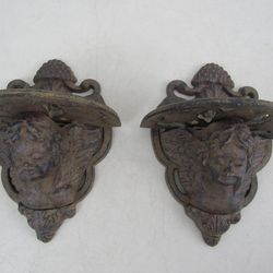 Vintage Cast Iron Pair Of Cherub Angels Wall Shelves-Rustic Brown


