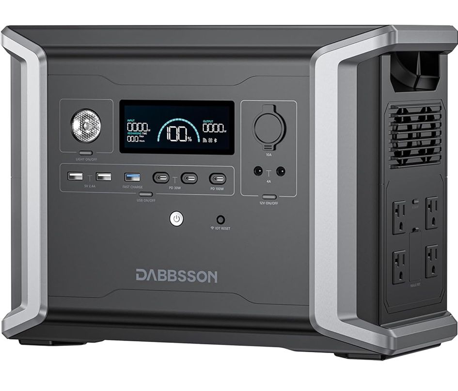 Dabbsson Portable Power Station,1330Wh 1200W(1600W with P-Boost) Solar Generator,Durable EV Semi-Solid LiFePO4 Battery,100W USB-C,EPS,Fast AC Input, B