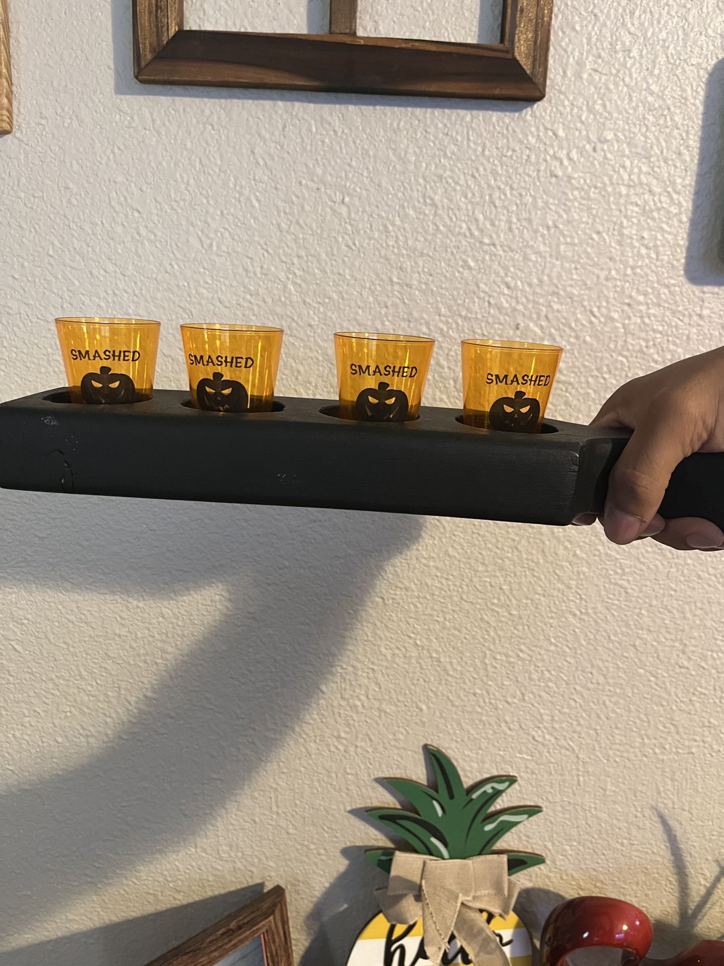 Halloween Shot Glass Flight Board – Holds 4, Black Finish