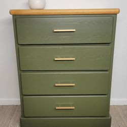 Solid Wood 4 Drawer Olive Dresser