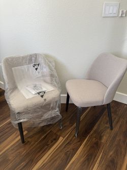 New COLAMY Upholstered Dining Chairs Set of 2, Modern Fabric Dining Room Kitchen Side Chair with Padded Seat and Wood Legs for Restaurant/Cafe, Beige