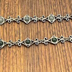 Sterling Silver Green Onyx Necklace 26 Inches, 69.7 grams 