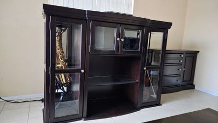 Dark Wood Entertainment Center Wall Unit