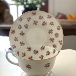 Vintage Hammersley Pink Rosebuds Bone China Tea Cup and Saucer