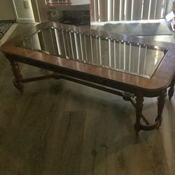 Wood Glass Coffee Table 54x26x18in