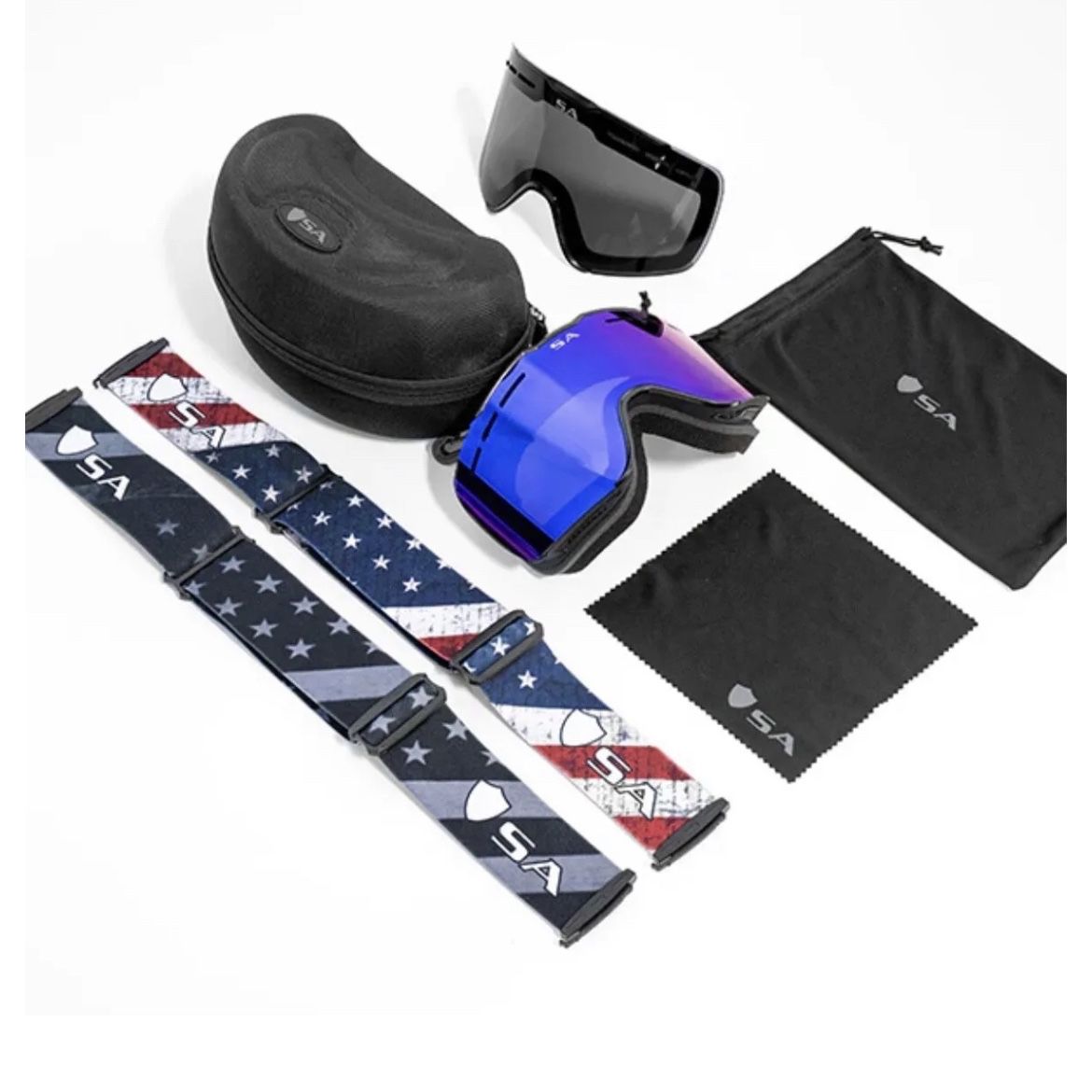 SA “American flag print” Ridin’ Ski Goggles set NEW in box  w/ 2 lenses 