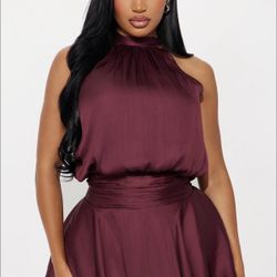 Satin Mini Dress -  Red Wine