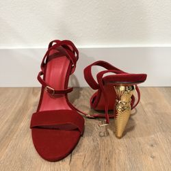 Red Suede Heels with gold - NEW