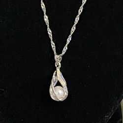 White Pearl Pendant, Cubic Zirconia, Wedding Jewellery, Bridal Pearls