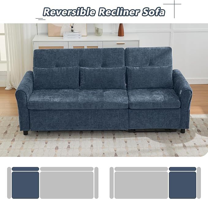 82″ Chenille 2-in-1 Sofa Bed with Adjustable Backrest, Reversible Chaise & USB Ports
