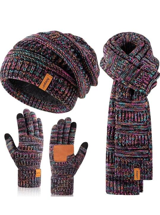 Brand New Winter Beanie Hat Scarf Gloves Set for Women, Slouchy Beanie Long Scarf Touchscreen Gloves, Warm 3 in 1 Set