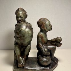 RARE Vintage African Green Stone Hand Carved Sculpture by Emmanuel Mavura Signed