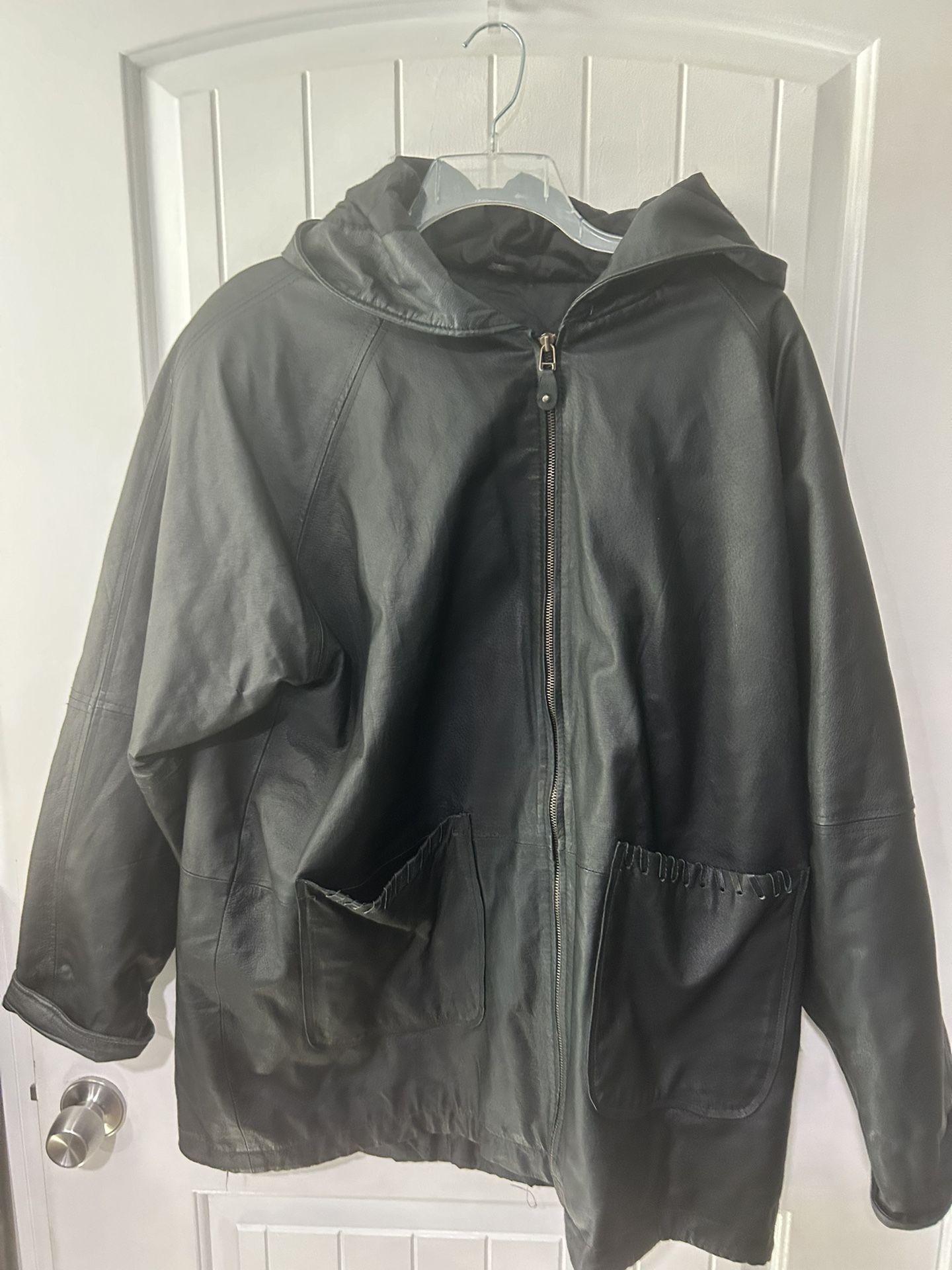 Men’s size XL Vegan Leather jacket with hoodie