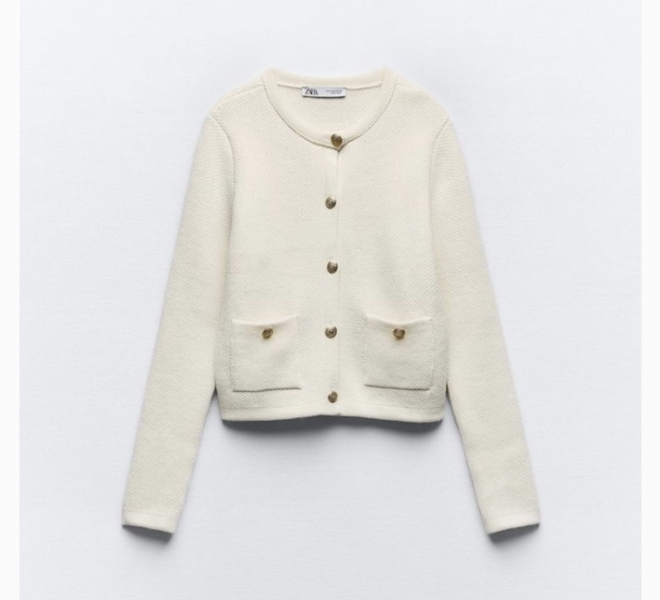 Zara cream knit cardigan with gold buttons