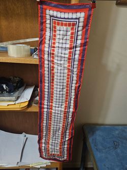 Scarf Red/White/Blue Geometric Pattern Satin Vintage