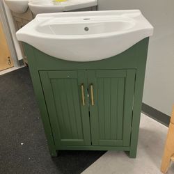24" Solid Wood Bathroom Vanity Cabinet with Ceramic Sink (Minor Damage)