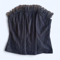 Black Dotted Mesh Ruffle Corset Top