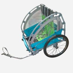 blue and green bike trailer