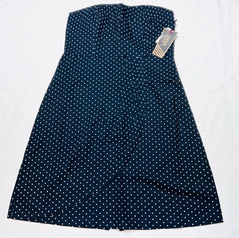 Vans Cherry Strapless Dress Junior Medium Black White Polka Dot Flare Midi New