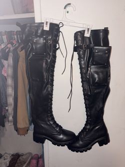 Black thigh high leather boots size 9