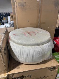 Cosmo Living Round Storage Ottoman Cream Color