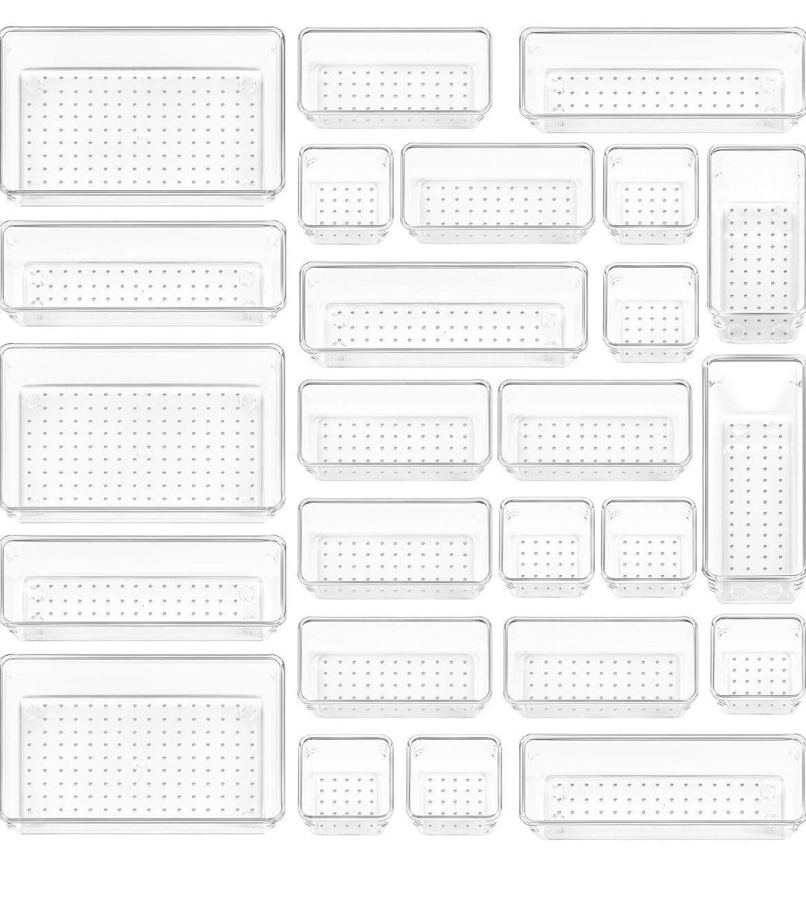 25 PCS Clear Plastic Drawer Organizers Set