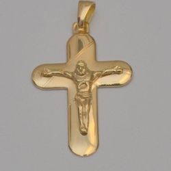18K Yellow Gold Crucifix Cross Pendant Italy 1.5" Jesus Charm Fine Religious
