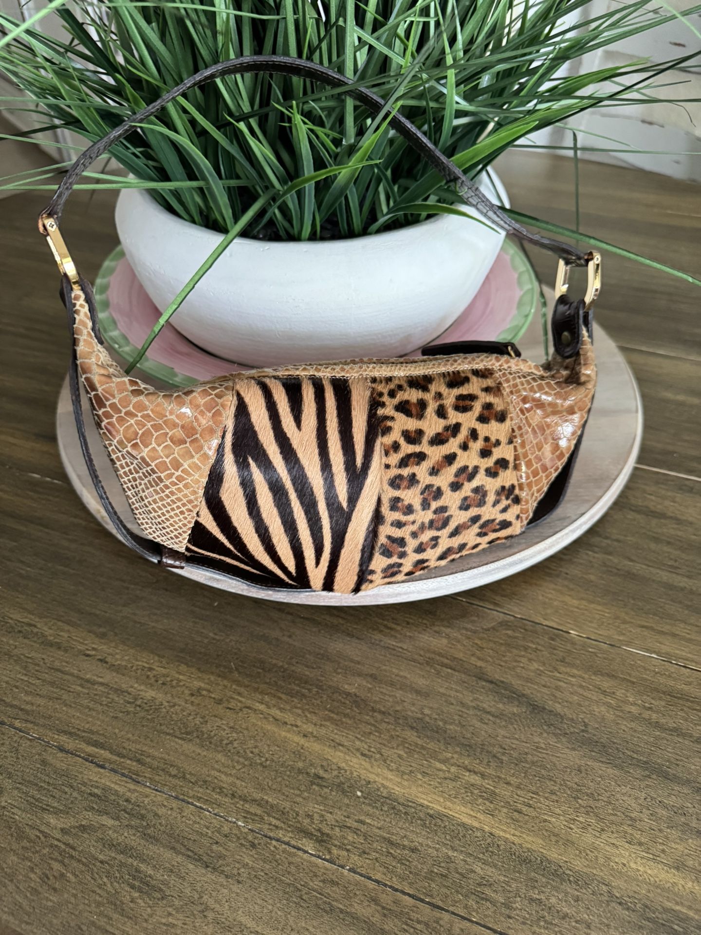 Clever Carriage Company Leather Zebra Leopard and Snake Hobo Bag