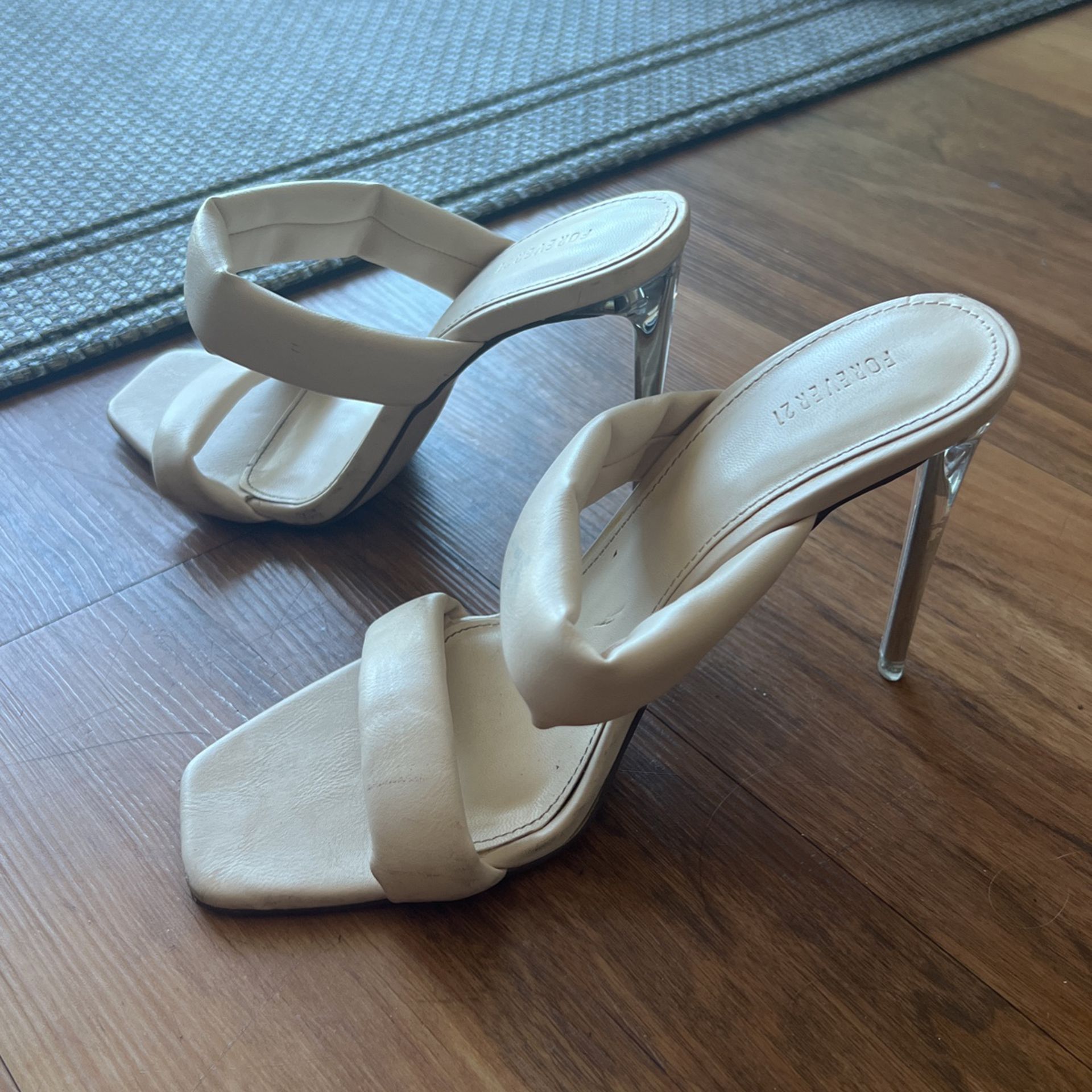 Cream heels with clear heel 