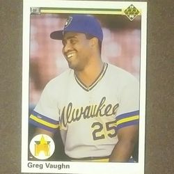 1990 Upper Deck Greg Vaughn Milwaukee Brewers Error Rookie #25 Baseball Card Vintage Collectible Sports MLB
