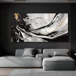 Brand New ABSTRACT Gray Black & Gold Graffiti Art Painting 58" By 29" $599 NEW BNIB 