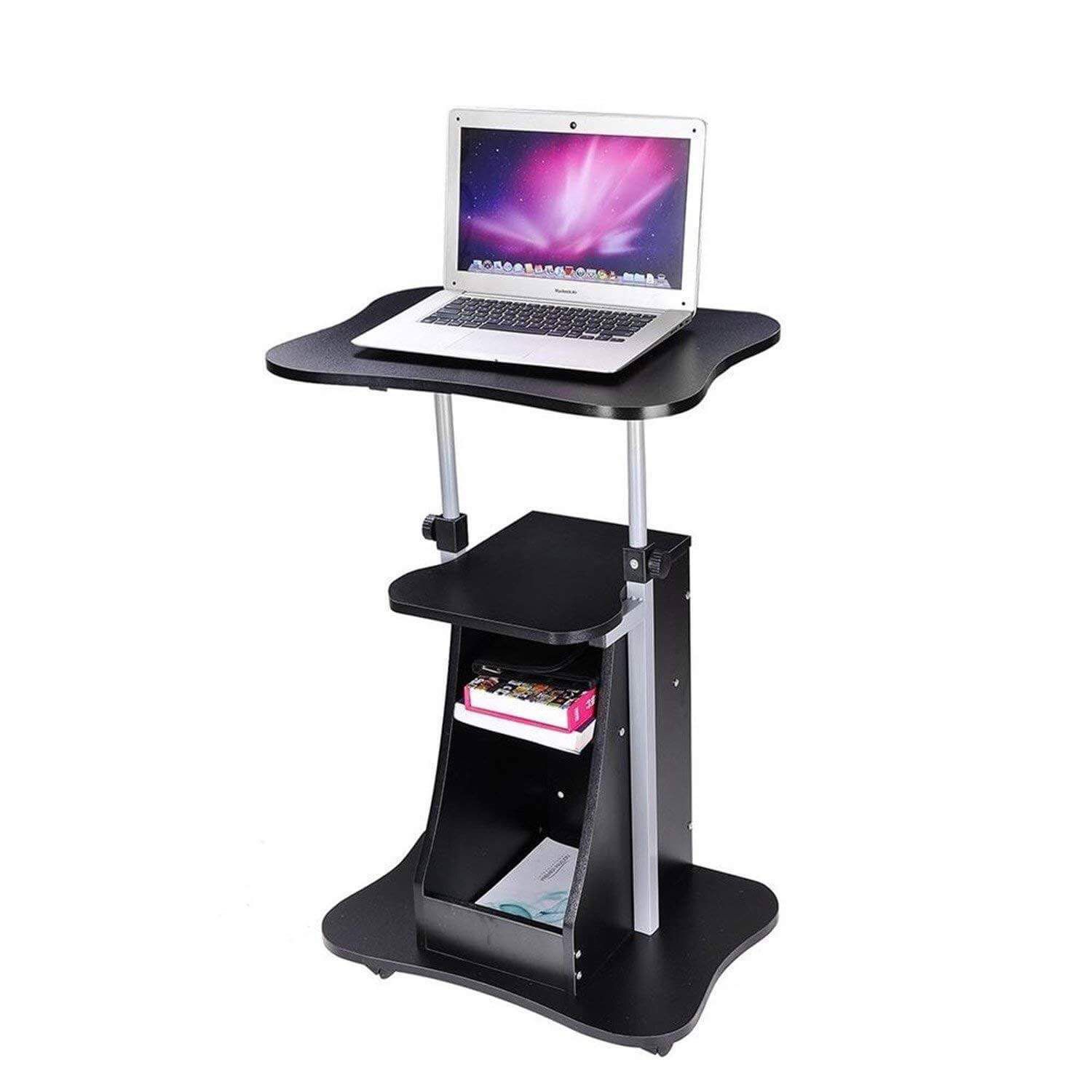 Rolling Laptop Desk Cart Adjustable Height w/ Storage Color Opt