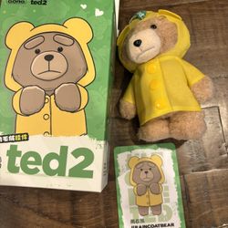 Pop Mart Ted2 Teddy Bear Action Series raincoat bear Plush Pendant.