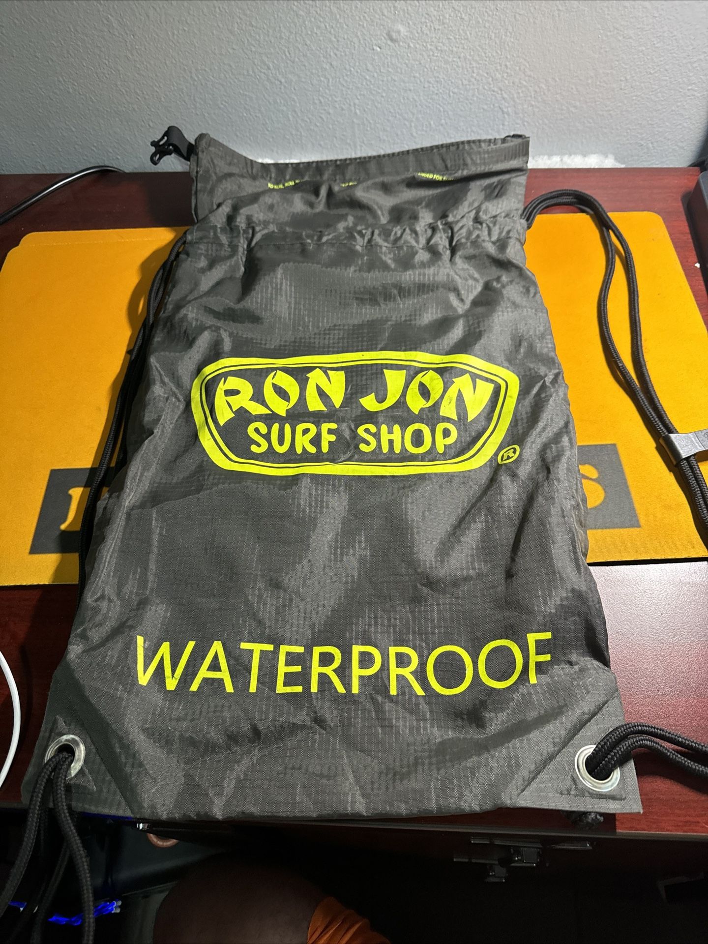Ron Jon Surf Shop Waterproof Backpack Drawstrings/Inside Zip Pocket Black