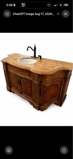Ornate Carved Wood Bathroom Vanity with Stone/Marble Top & Leather Cabinets $695/Best Offer